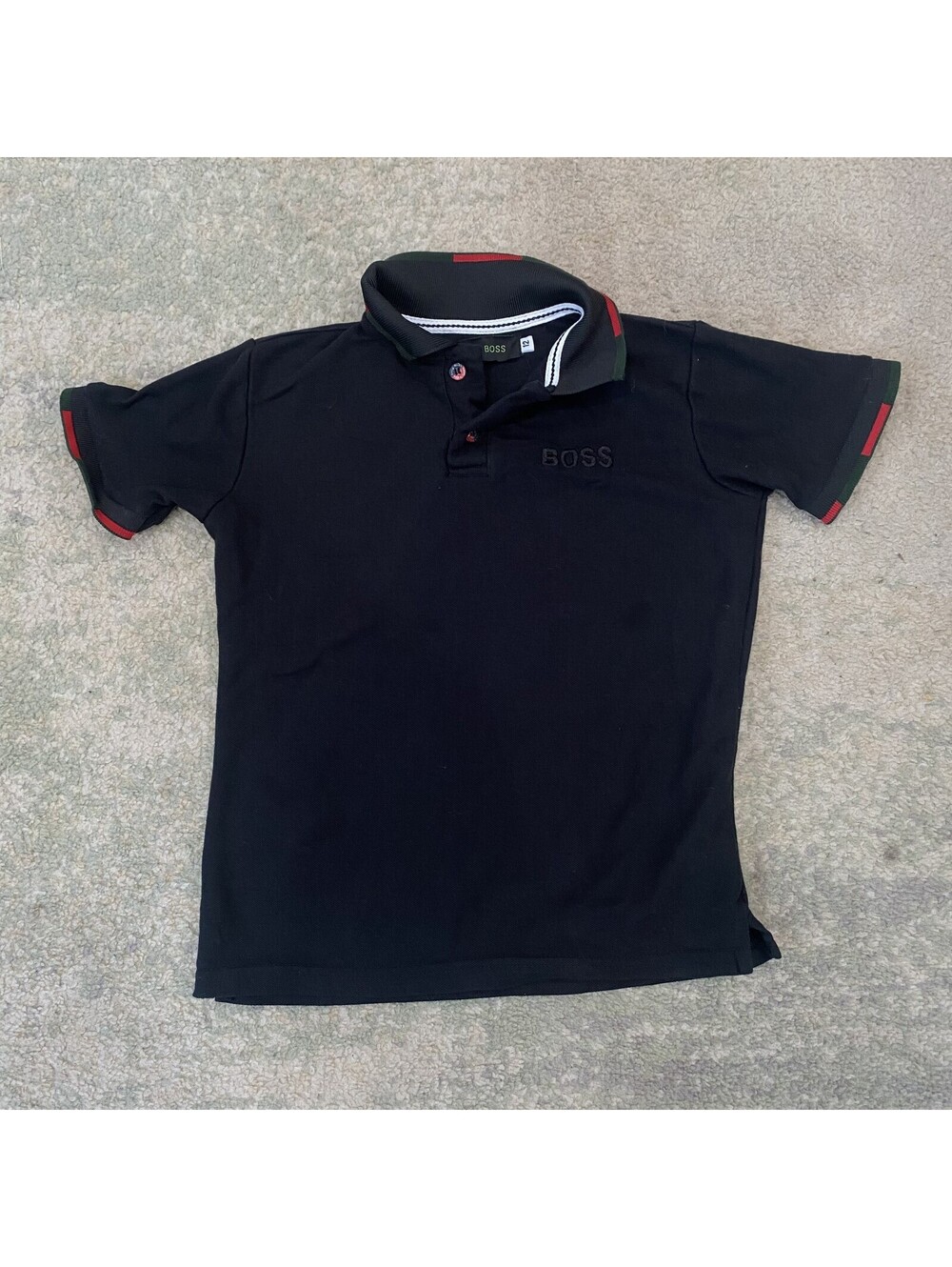 Hugo Boss Boys Black Polo Shirt Size 12 Classic Colored Collar Preppy